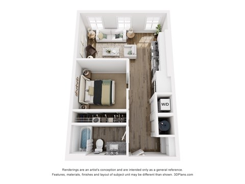 Studio 1 Bath B | 555 Sq. Ft. at The Merchant Apartments, Charleston